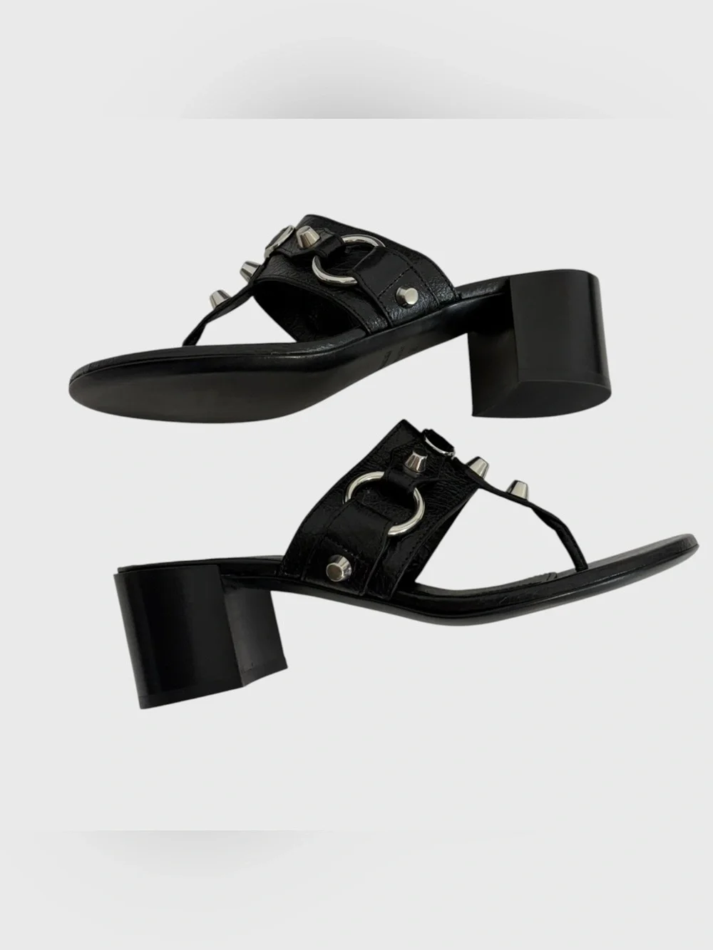 Balenciaga NEW Black Lamb Leather Silver Studded City Heeled Sandals Size 38 - Picture 6 of 15